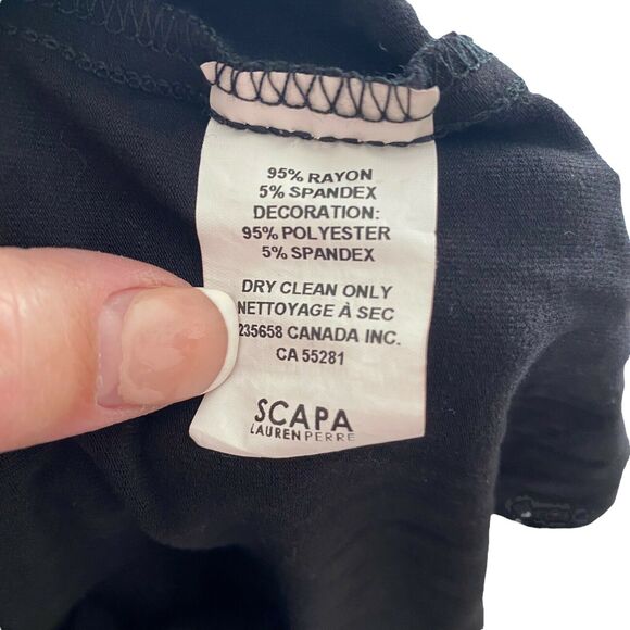 SCAPA Small Dress Lauren Perre Black Taupe Asymmetrical Draped Mini - Picture 3 of 9